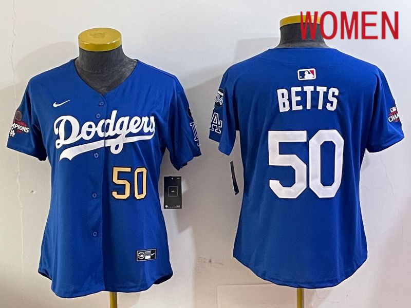 Women Los Angeles Dodgers #50 Betts Blue Game 2024 Nike MLB Jersey style 12051